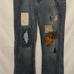 Vintage Pepe London Patchwork Mid-Rise Distressed Jeans 90s Size 33”